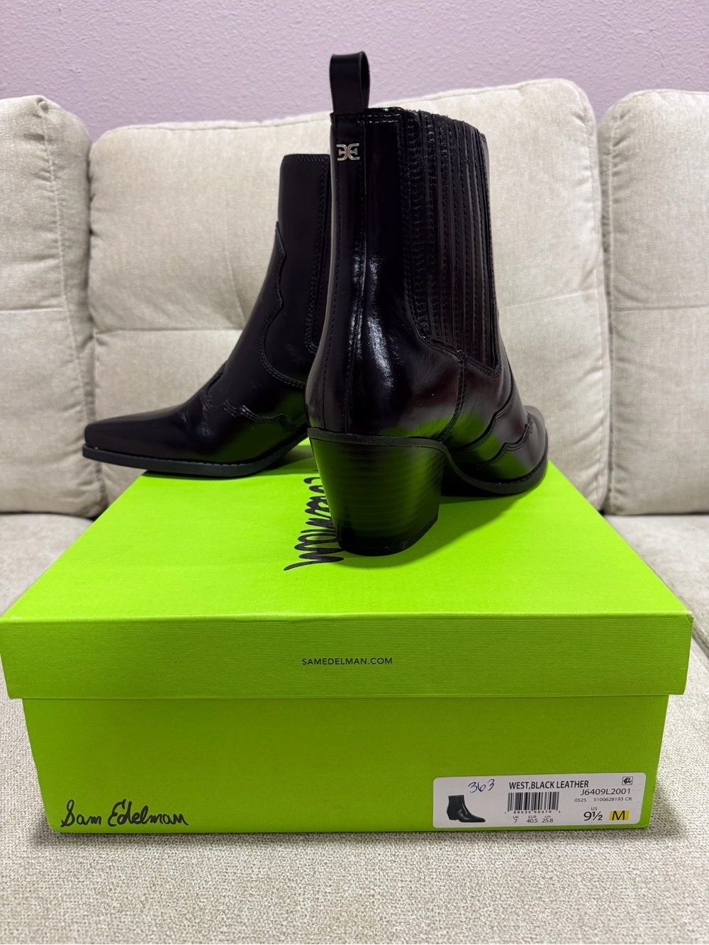 Sam Edelman Black Leather Western Chelsea Booties